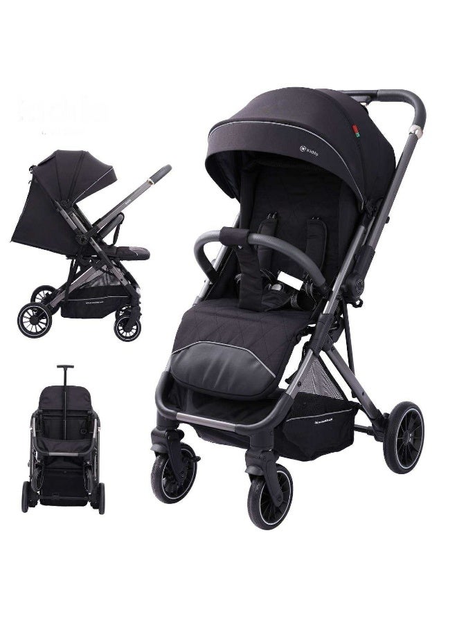 Kidilo 6521 Baby Stroller, Lightweight Foldable Pram with Adjustable Canopy, 5-Point Safety Harness, Black, 0-36 Months